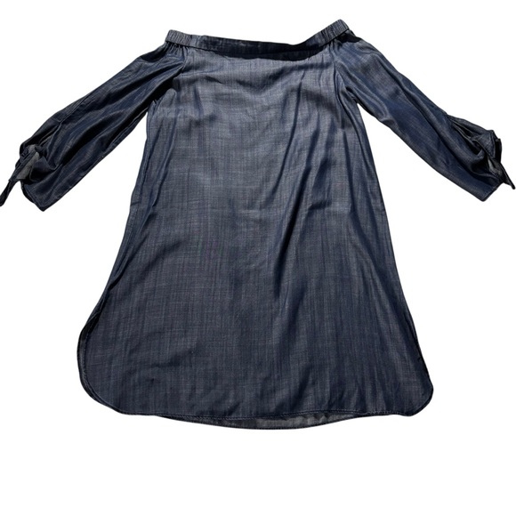 Laju Denim Tencel Blue 3/4 Sleeve Bow Tie Off the‎ Shoulder Dress Women’s Sz Med - Picture 1 of 13